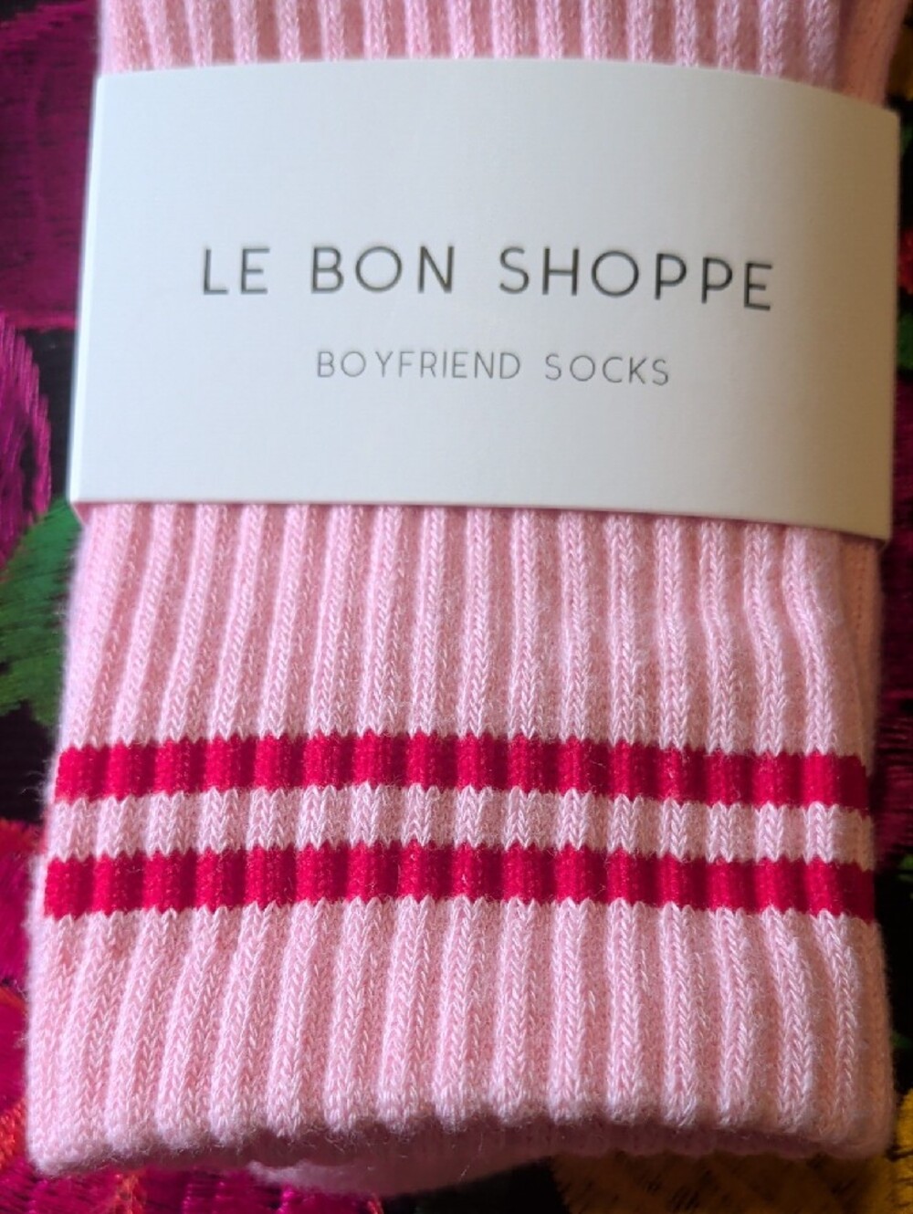 Le Bon Shoppe Pink Boyfriend Socks with Red Stripe Detail - Picture 5 of 5